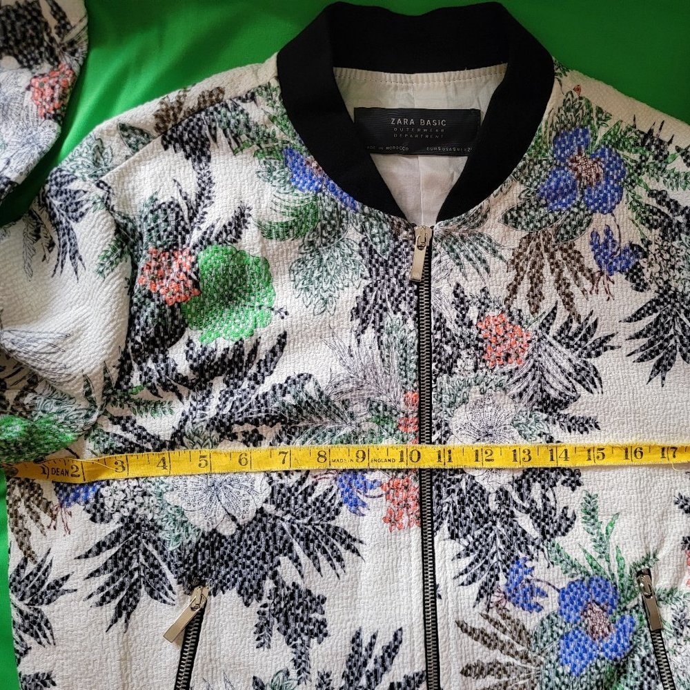 Zara Basic Bomber Jacket, White With Multicolor F… - image 7